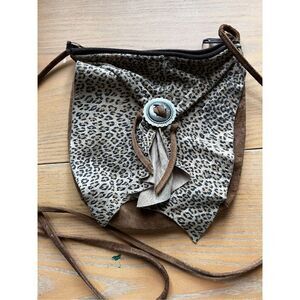 Vintage leopard suede conch cross body bag